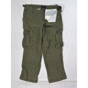 Express Pants Mens 32x30 Army Green Linen Baggy Wide Leg Button Fly Cargo